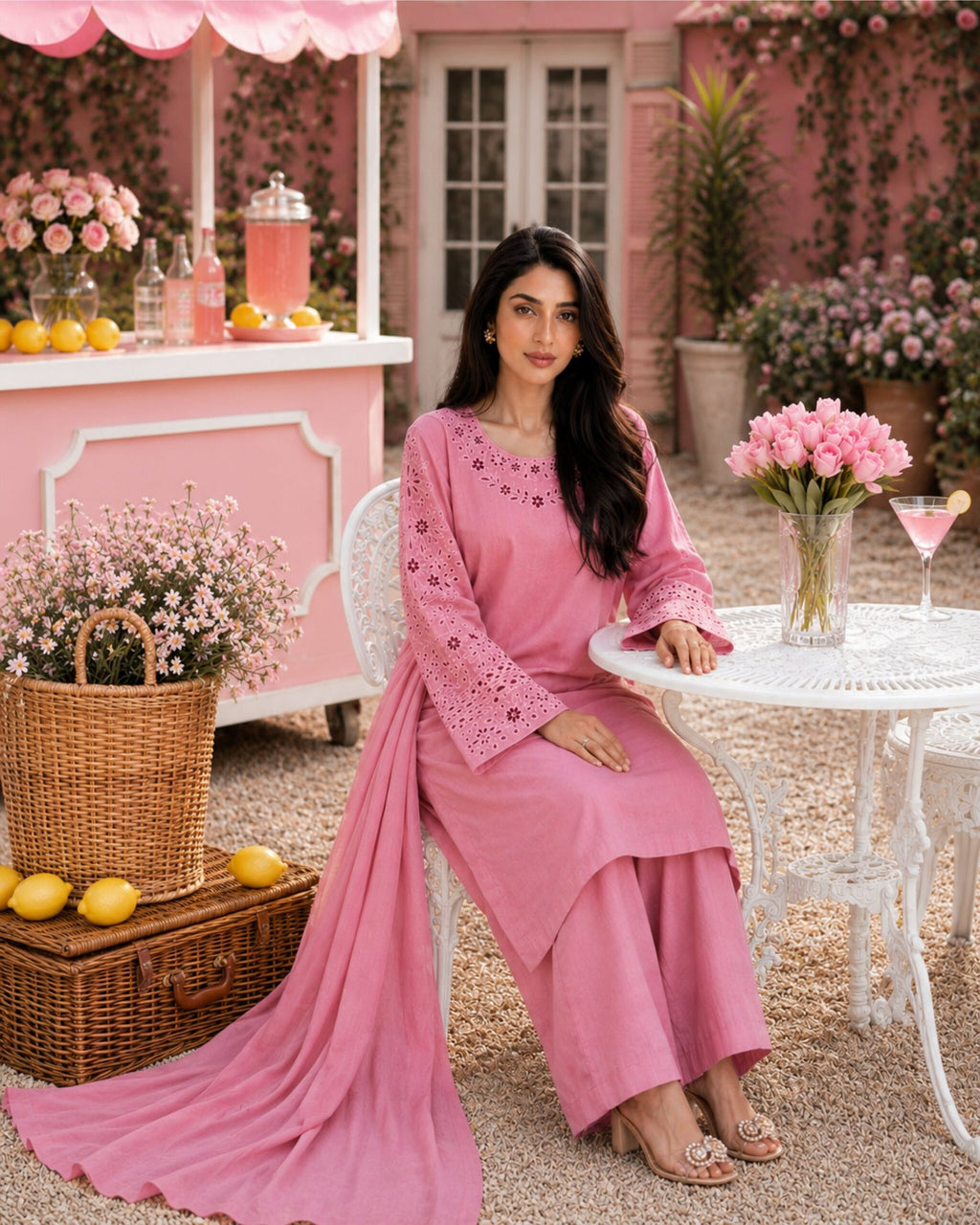Gul-Ara | Blush Pink Tussar Silk 3-Piece Suit - Unstitch image