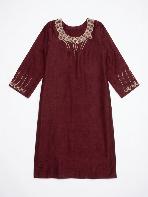 Anaar Zaib | Deep Maroon Tussar Silk 3-Piece image 1