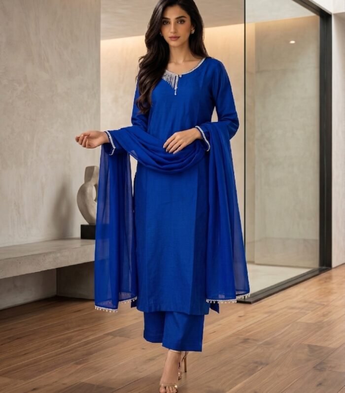Noor-e-Neel | Royal Blue Tussar Silk 3-Piece