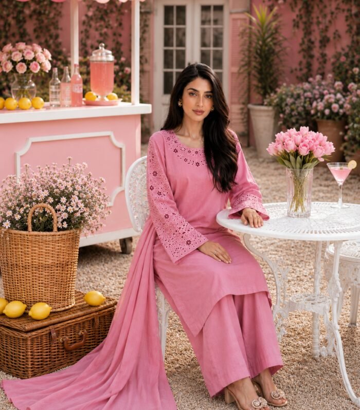 Gul-Ara | Blush Pink Tussar Silk 3-Piece Suit
