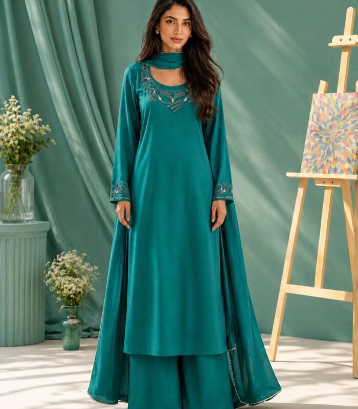 Firdausi | Emerald Green Tussar Silk 3-Piece Suit